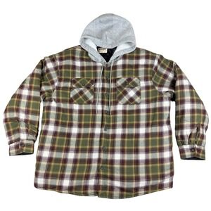Wrangler Authentics Shirt Jacket Mens 2XL Plaid Flannel Quilted Hooded Shacket